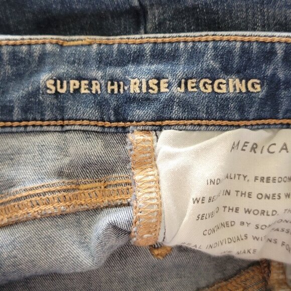 AE 0 Super Hi Rise Jegging Skinny American Eagle Medium Wash Stretch Jeans Short - Picture 12 of 13
